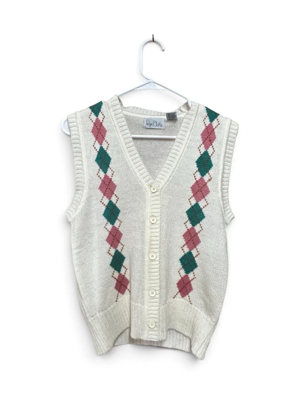 Wye Oaks Ivory Argyle Knit Cardigan Sweater Vest Women’s Medium Classic Preppy